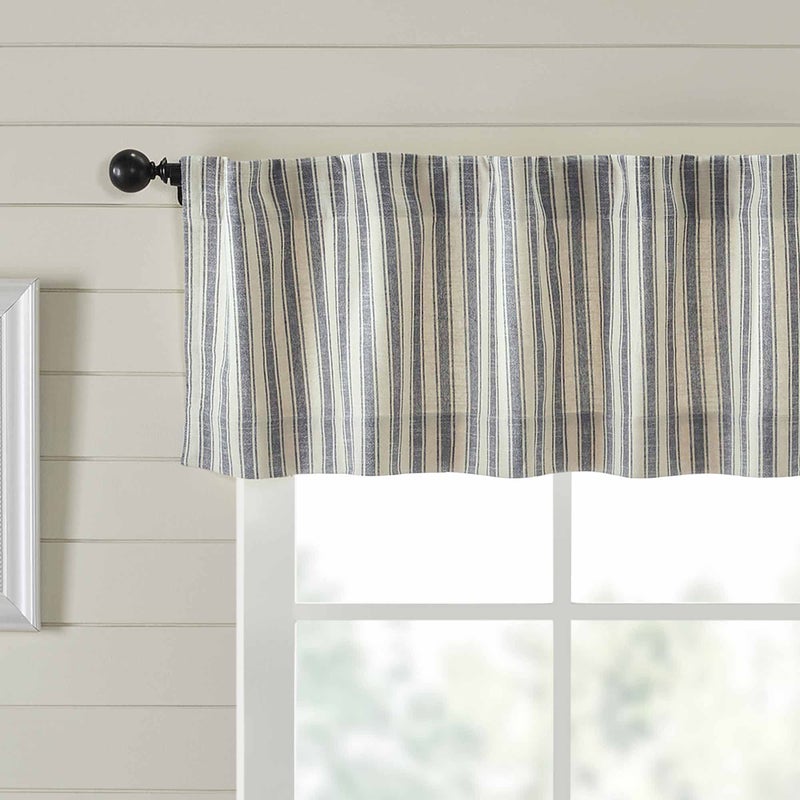 Piper Classics Market Place Blue Ticking Stripe Valance Curtain - Image 1